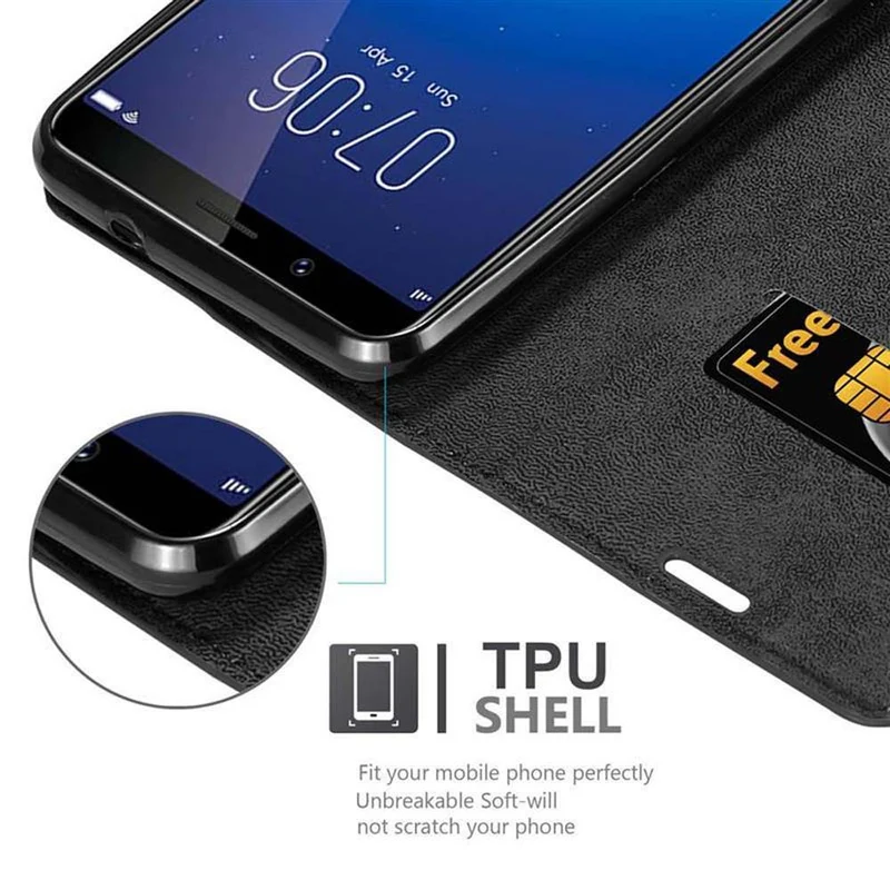Cadorabo Hülle kompatibel mit Vivo Y71 Schutzhülle mit Magnetverschluss, Standfunktion und Kartenfach
