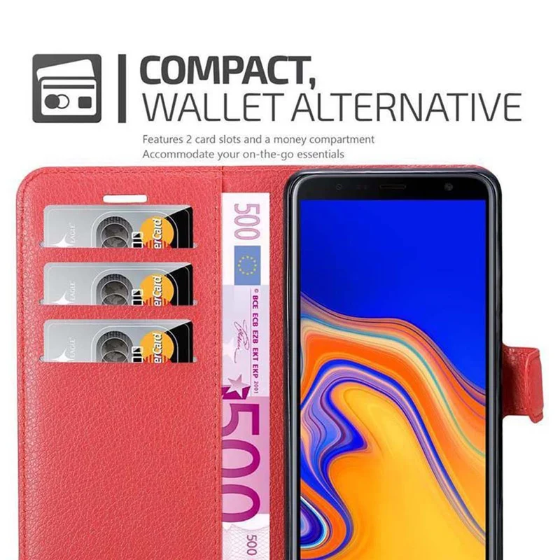 Cadorabo Hülle kompatibel mit Samsung Galaxy J6 PLUS Schutzhülle mit Magnetverschluss, Standfunktion und Kartenfach