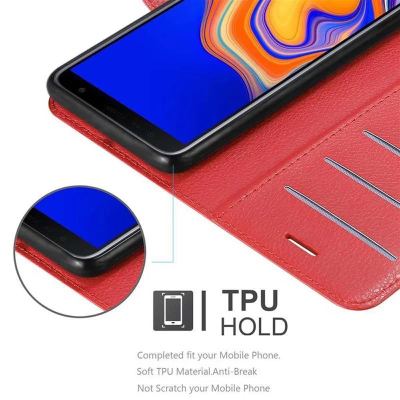 Cadorabo Hülle kompatibel mit Samsung Galaxy J6 PLUS Schutzhülle mit Magnetverschluss, Standfunktion und Kartenfach