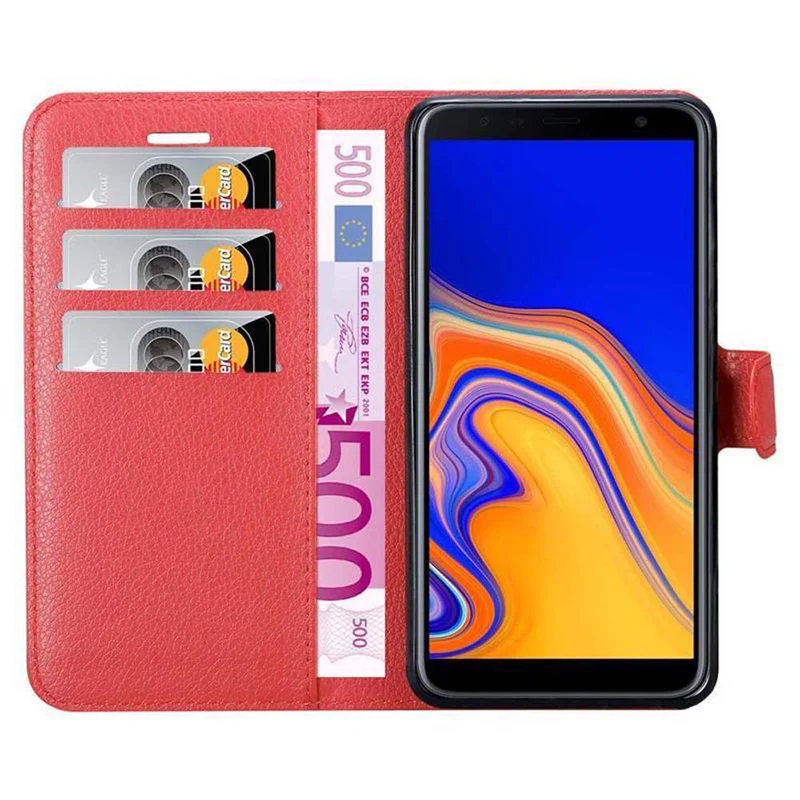 Cadorabo Hülle kompatibel mit Samsung Galaxy J6 PLUS Schutzhülle mit Magnetverschluss, Standfunktion und Kartenfach