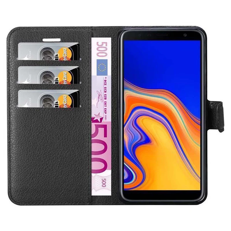 Cadorabo Hülle kompatibel mit Samsung Galaxy J6 PLUS Schutzhülle mit Magnetverschluss, Standfunktion und Kartenfach