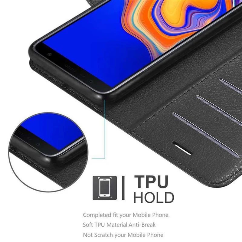 Cadorabo Hülle kompatibel mit Samsung Galaxy J6 PLUS Schutzhülle mit Magnetverschluss, Standfunktion und Kartenfach