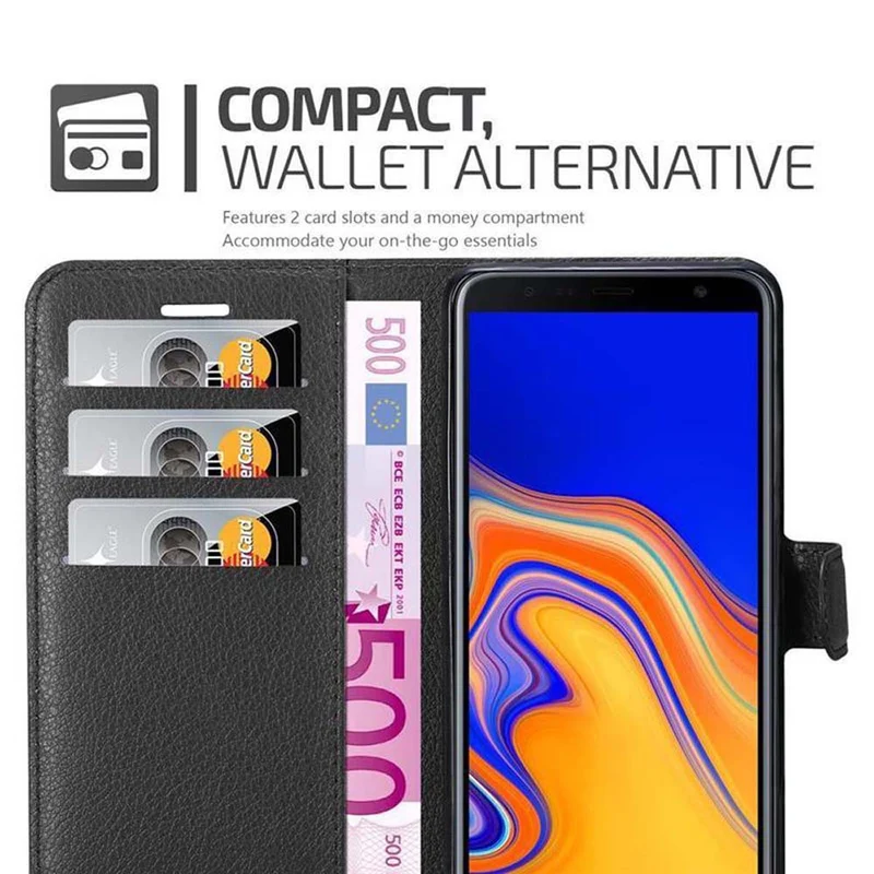 Cadorabo Hülle kompatibel mit Samsung Galaxy J6 PLUS Schutzhülle mit Magnetverschluss, Standfunktion und Kartenfach