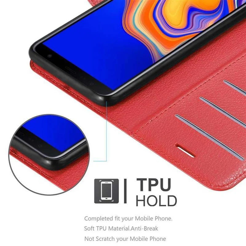 Cadorabo Hülle kompatibel mit Samsung Galaxy J4 PLUS / J4 PRIME / J4 CORE Schutzhülle mit Magnetverschluss, Standfunktion und Kartenfach