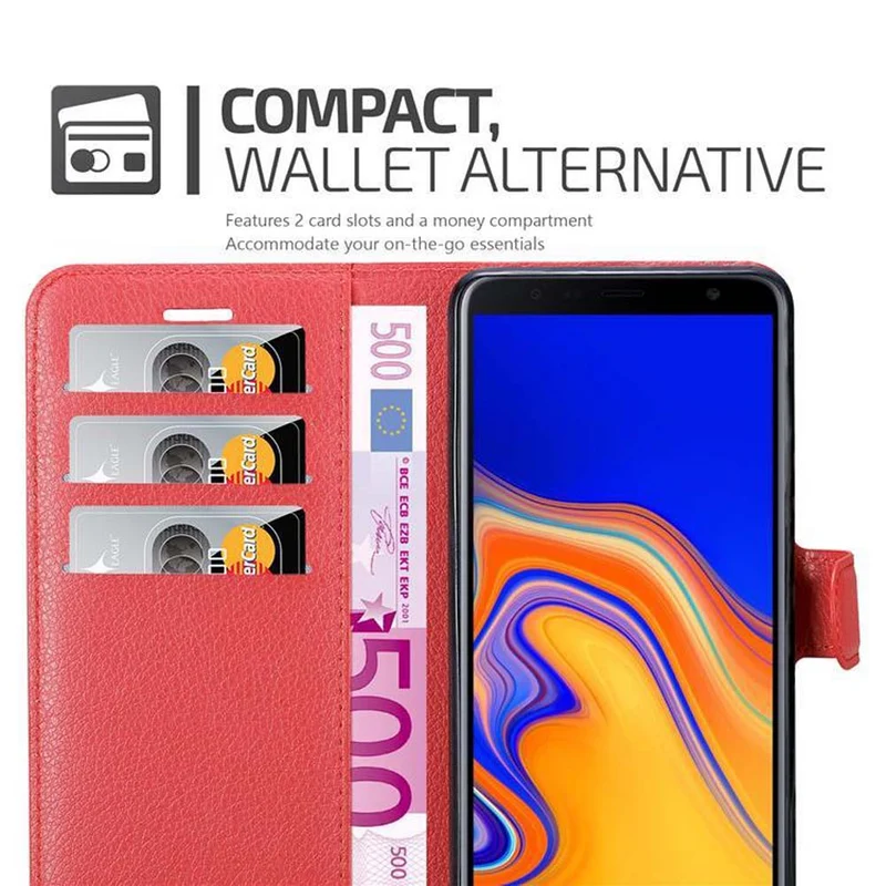 Cadorabo Hülle kompatibel mit Samsung Galaxy J4 PLUS / J4 PRIME / J4 CORE Schutzhülle mit Magnetverschluss, Standfunktion und Kartenfach