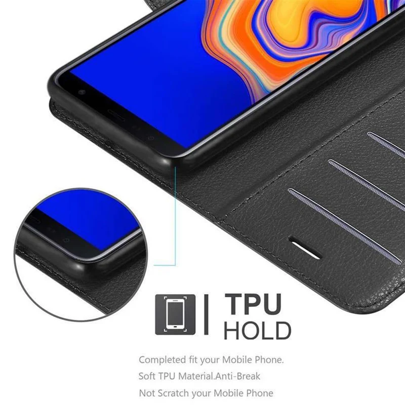 Cadorabo Hülle kompatibel mit Samsung Galaxy J4 PLUS / J4 PRIME / J4 CORE Schutzhülle mit Magnetverschluss, Standfunktion und Kartenfach