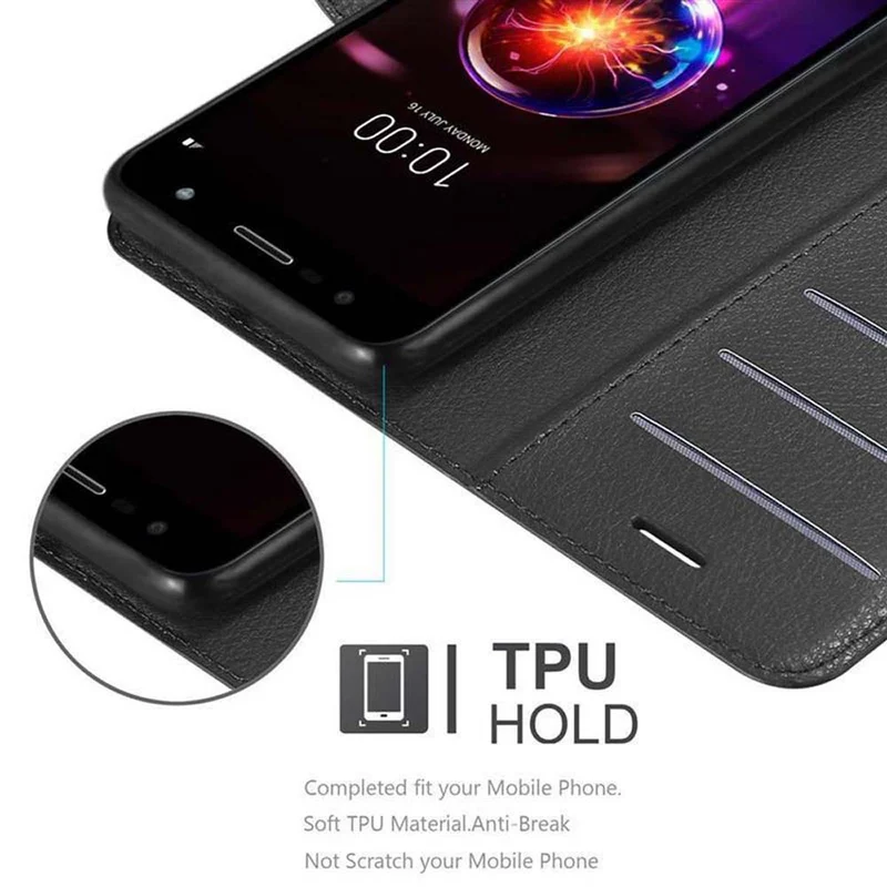 Cadorabo Hülle kompatibel mit LG X POWER 3 Schutzhülle mit Magnetverschluss, Standfunktion und Kartenfach