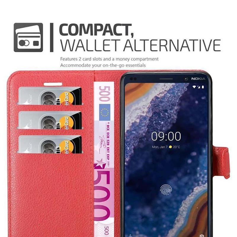 Cadorabo Hülle kompatibel mit Nokia 9 PureView Schutzhülle mit Magnetverschluss, Standfunktion und Kartenfach