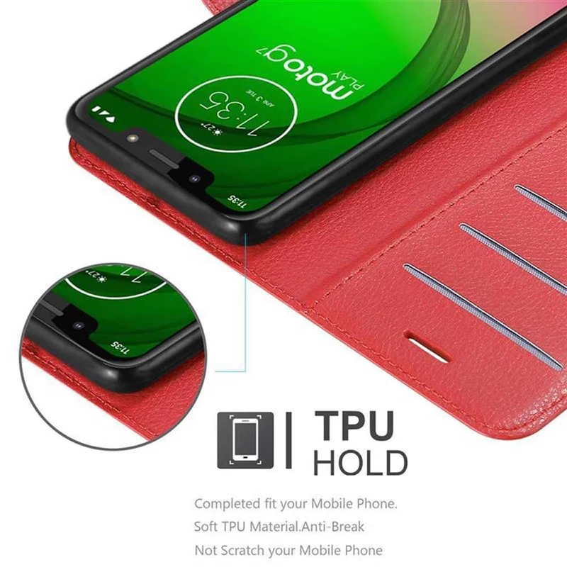 Cadorabo Hülle kompatibel mit Motorola MOTO G7 PLAY Schutzhülle mit Magnetverschluss, Standfunktion und Kartenfach
