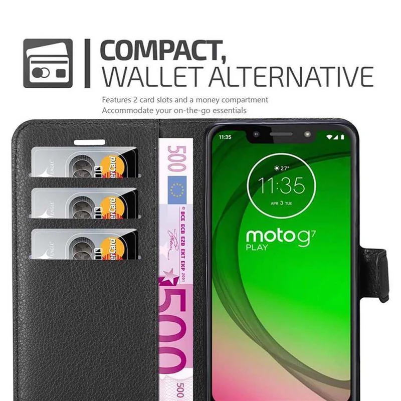 Cadorabo Hülle kompatibel mit Motorola MOTO G7 PLAY Schutzhülle mit Magnetverschluss, Standfunktion und Kartenfach