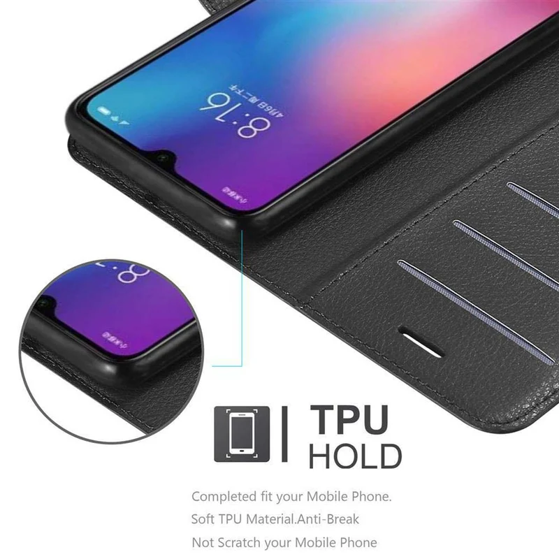 Cadorabo Hülle kompatibel mit Xiaomi Mi 9 Schutzhülle mit Magnetverschluss, Standfunktion und Kartenfach