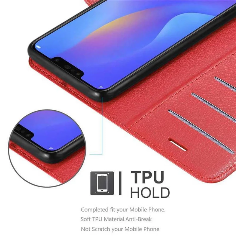 Cadorabo Hülle kompatibel mit Huawei P SMART PLUS 2019 Schutzhülle mit Magnetverschluss, Standfunktion und Kartenfach