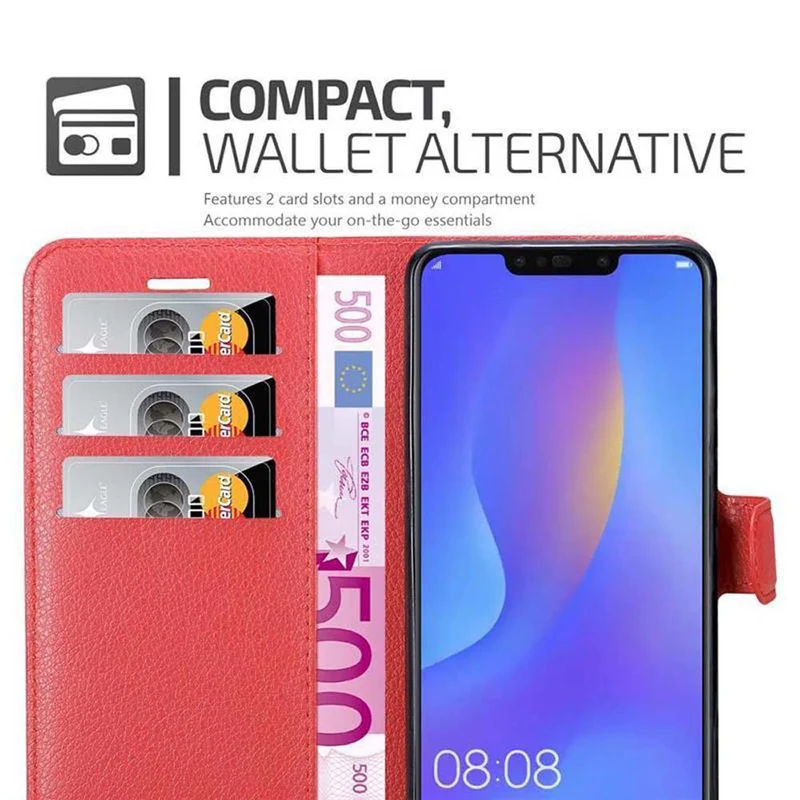 Cadorabo Hülle kompatibel mit Huawei P SMART PLUS 2019 Schutzhülle mit Magnetverschluss, Standfunktion und Kartenfach
