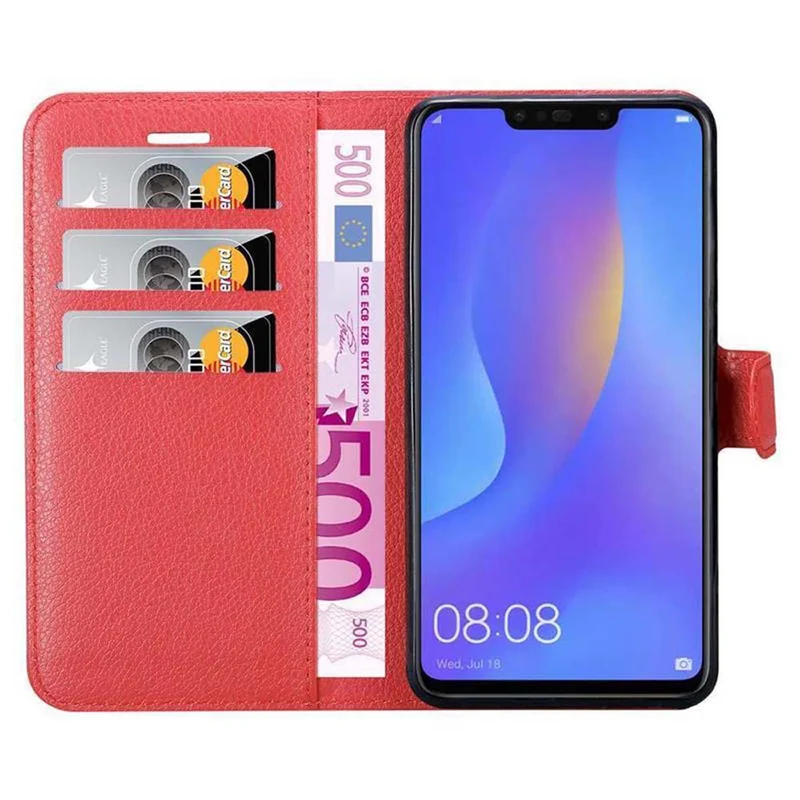 Cadorabo Hülle kompatibel mit Huawei P SMART PLUS 2019 Schutzhülle mit Magnetverschluss, Standfunktion und Kartenfach