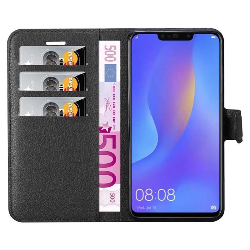 Cadorabo Hülle kompatibel mit Huawei P SMART PLUS 2019 Schutzhülle mit Magnetverschluss, Standfunktion und Kartenfach