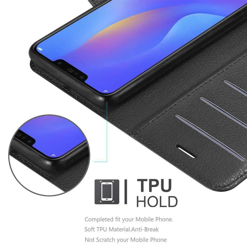 Cadorabo Hülle kompatibel mit Huawei P SMART PLUS 2019 Schutzhülle mit Magnetverschluss, Standfunktion und Kartenfach