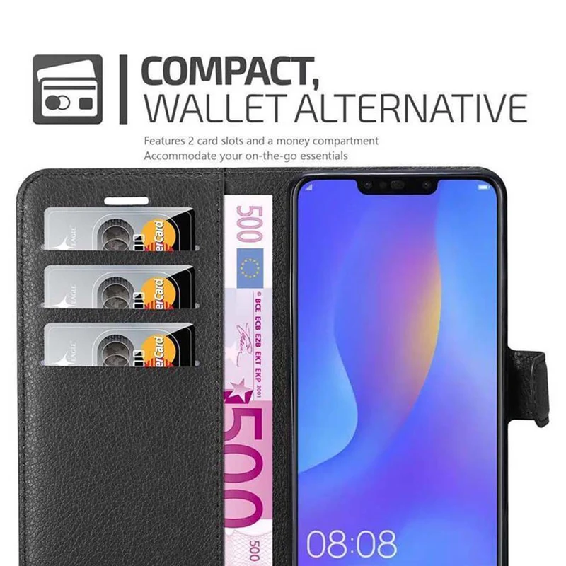 Cadorabo Hülle kompatibel mit Huawei P SMART PLUS 2019 Schutzhülle mit Magnetverschluss, Standfunktion und Kartenfach