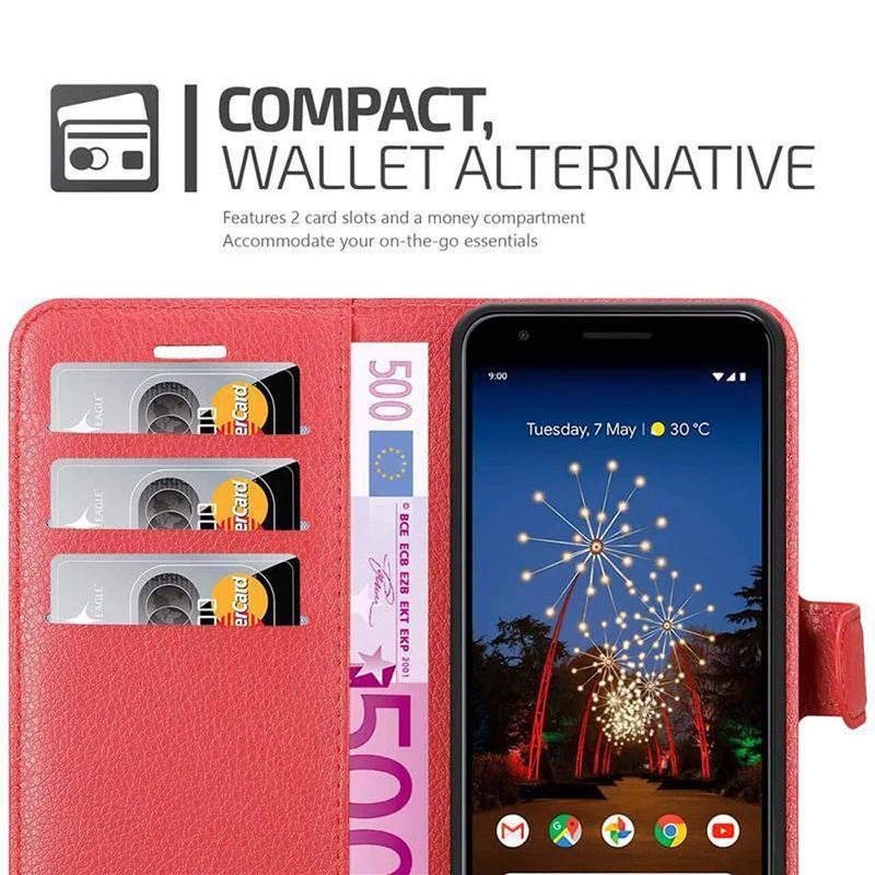 Cadorabo Hülle kompatibel mit Google PIXEL 3A Schutzhülle mit Magnetverschluss, Standfunktion und Kartenfach