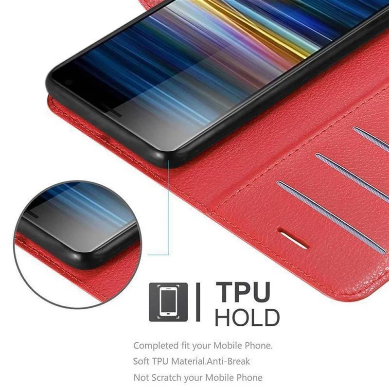 Cadorabo Hülle kompatibel mit Sony Xperia 10 PLUS Schutzhülle mit Magnetverschluss, Standfunktion und Kartenfach