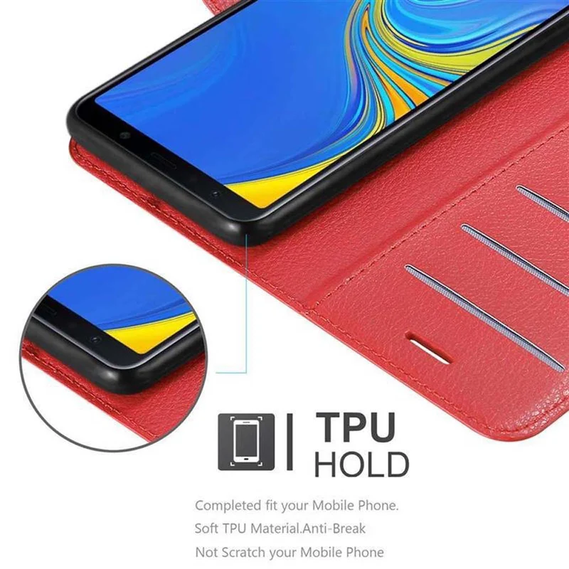 Cadorabo Hülle kompatibel mit Samsung Galaxy A7 2018 Schutzhülle mit Magnetverschluss, Standfunktion und Kartenfach