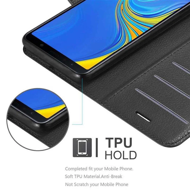 Cadorabo Hülle kompatibel mit Samsung Galaxy A7 2018 Schutzhülle mit Magnetverschluss, Standfunktion und Kartenfach