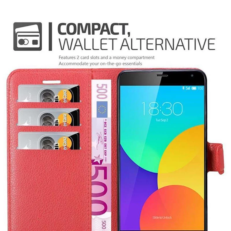 Cadorabo Hülle kompatibel mit MEIZU MX4 Schutzhülle mit Magnetverschluss, Standfunktion und Kartenfach