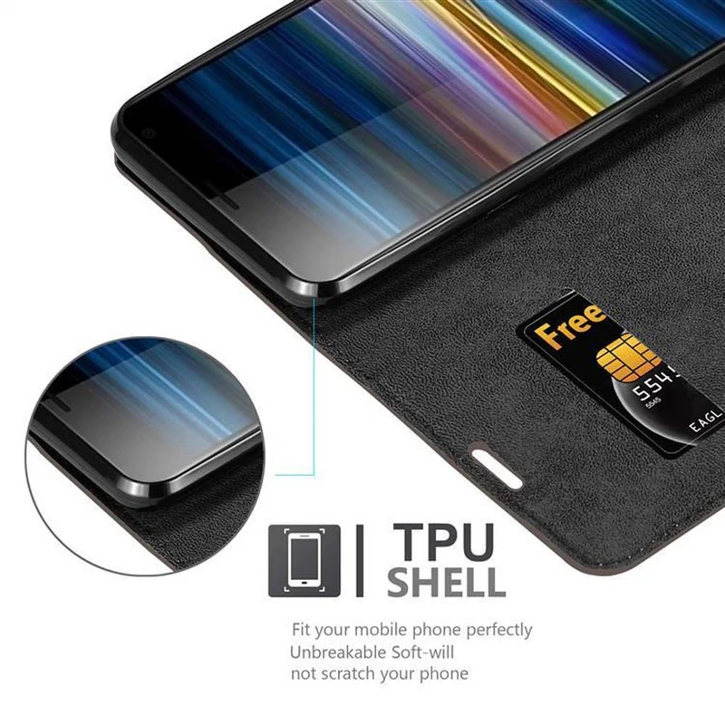 Cadorabo Hülle kompatibel mit Sony Xperia 10 PLUS Schutzhülle mit Magnetverschluss, Standfunktion und Kartenfach