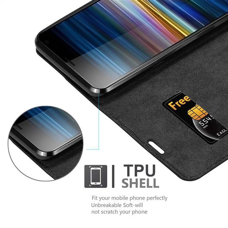 Cadorabo Hülle kompatibel mit Sony Xperia 10 PLUS Schutzhülle mit Magnetverschluss, Standfunktion und Kartenfach