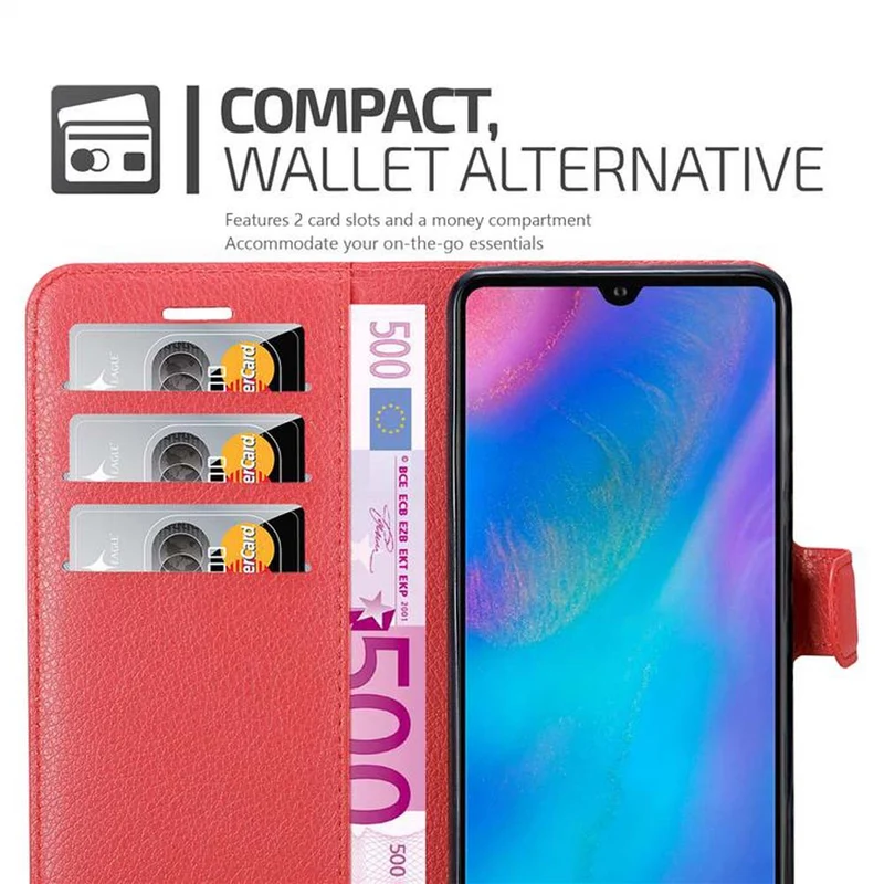 Cadorabo Hülle kompatibel mit Huawei P30 Schutzhülle mit Magnetverschluss, Standfunktion und Kartenfach