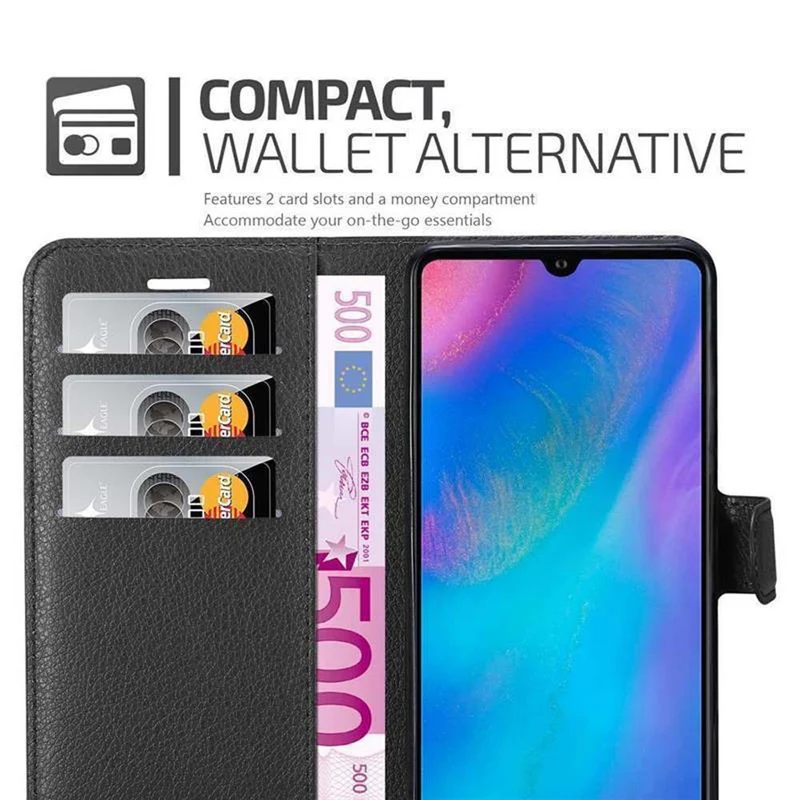 Cadorabo Hülle kompatibel mit Huawei P30 Schutzhülle mit Magnetverschluss, Standfunktion und Kartenfach