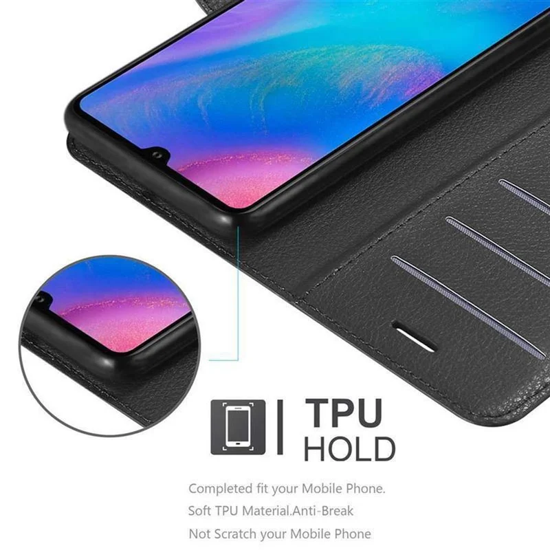 Cadorabo Hülle kompatibel mit Huawei P30 Schutzhülle mit Magnetverschluss, Standfunktion und Kartenfach