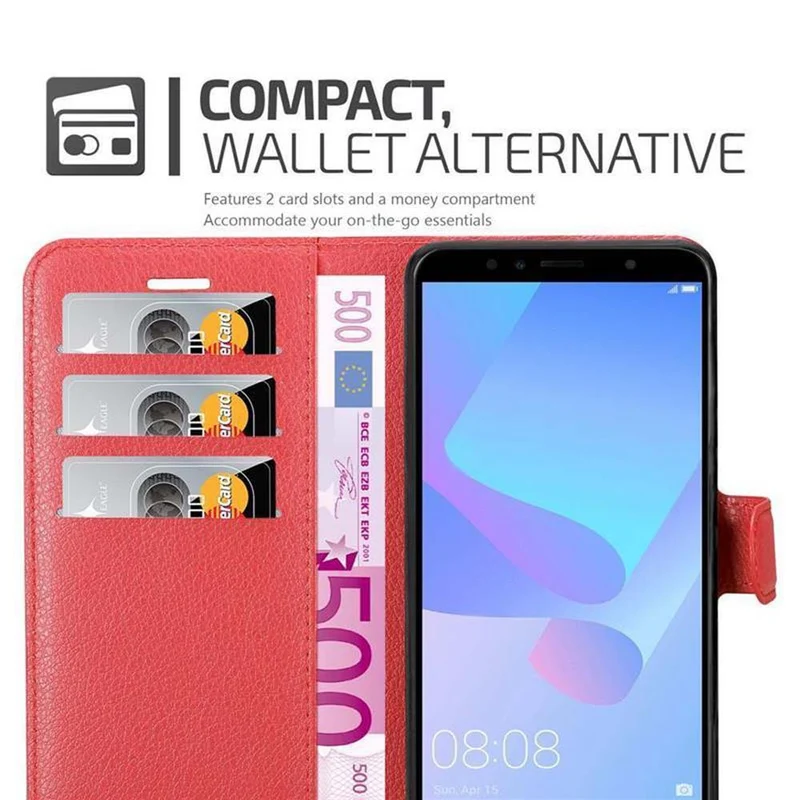 Cadorabo Hülle kompatibel mit Huawei Y6 PRIME Schutzhülle mit Magnetverschluss, Standfunktion und Kartenfach