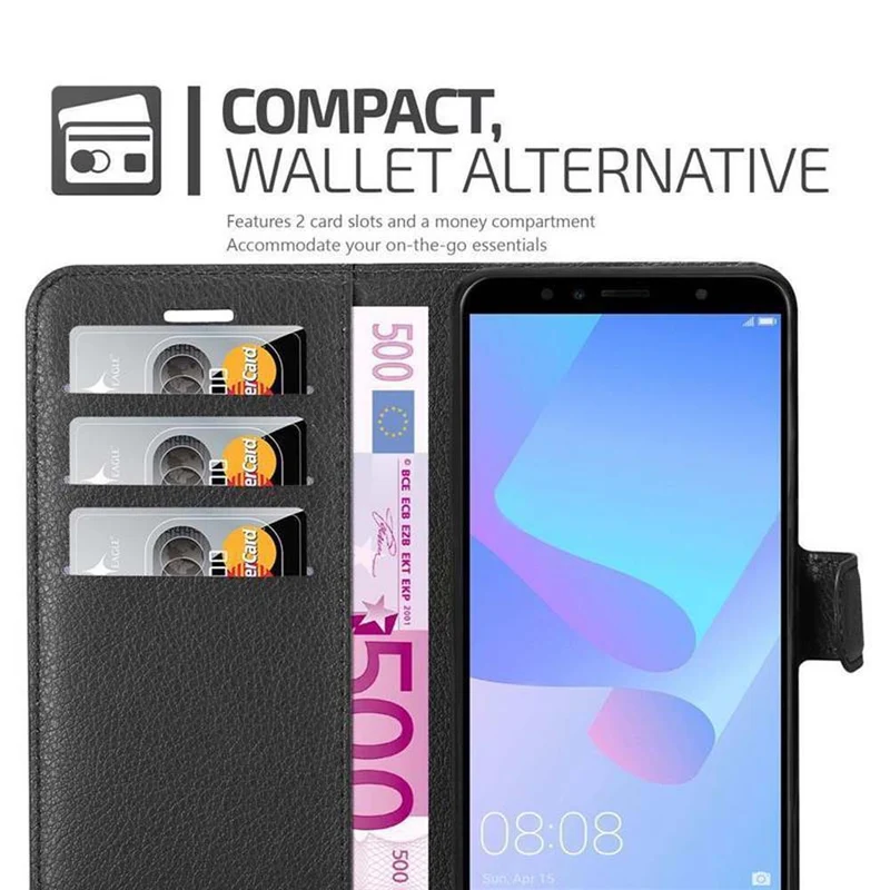 Cadorabo Hülle kompatibel mit Huawei Y6 PRIME Schutzhülle mit Magnetverschluss, Standfunktion und Kartenfach
