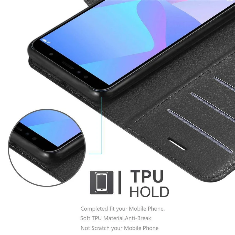 Cadorabo Hülle kompatibel mit Huawei Y6 PRIME Schutzhülle mit Magnetverschluss, Standfunktion und Kartenfach