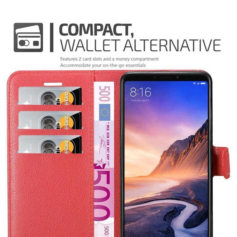 Cadorabo Hülle kompatibel mit Xiaomi Mi MAX 3 Schutzhülle mit Magnetverschluss, Standfunktion und Kartenfach