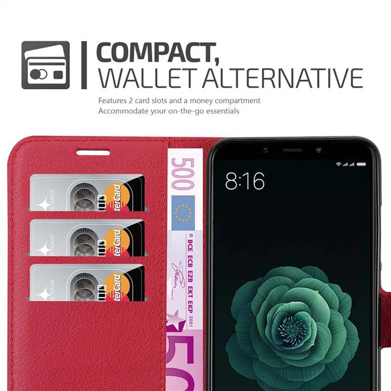 Cadorabo Hülle kompatibel mit Xiaomi Mi A2 / Mi 6X Schutzhülle mit Magnetverschluss, Standfunktion und Kartenfach