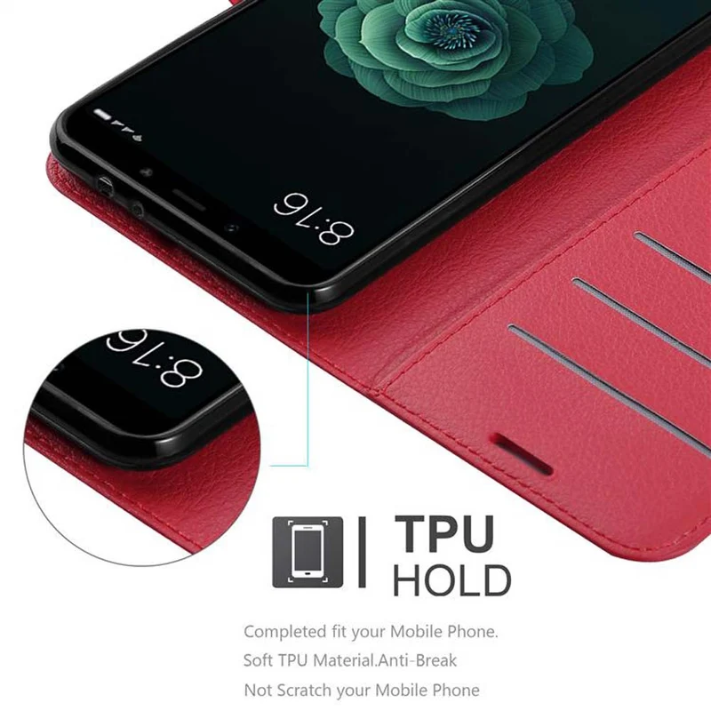 Cadorabo Hülle kompatibel mit Xiaomi Mi A2 / Mi 6X Schutzhülle mit Magnetverschluss, Standfunktion und Kartenfach