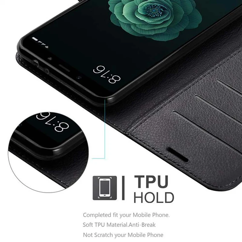 Cadorabo Hülle kompatibel mit Xiaomi Mi A2 / Mi 6X Schutzhülle mit Magnetverschluss, Standfunktion und Kartenfach