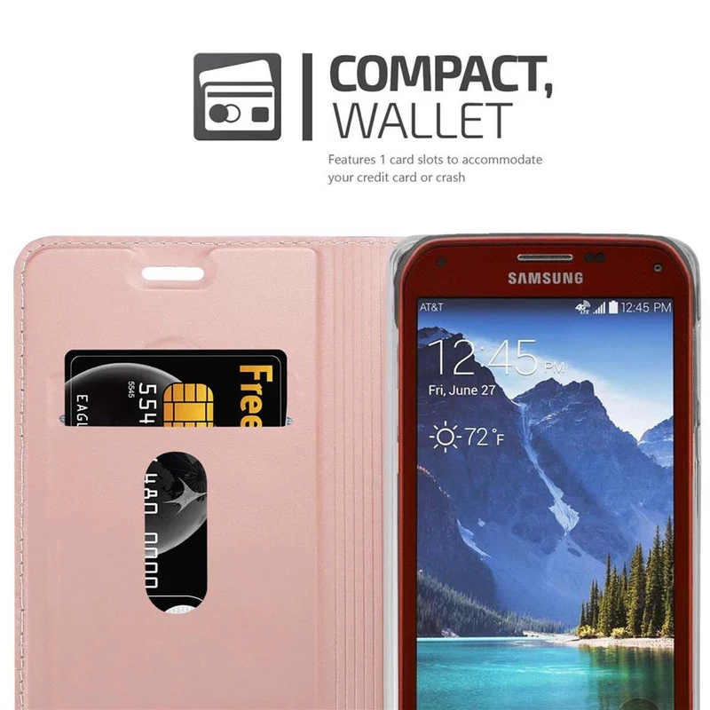 Cadorabo Hülle kompatibel mit Samsung Galaxy S5 ACTIVE Schutzhülle mit Magnetverschluss, Standfunktion und Kartenfach