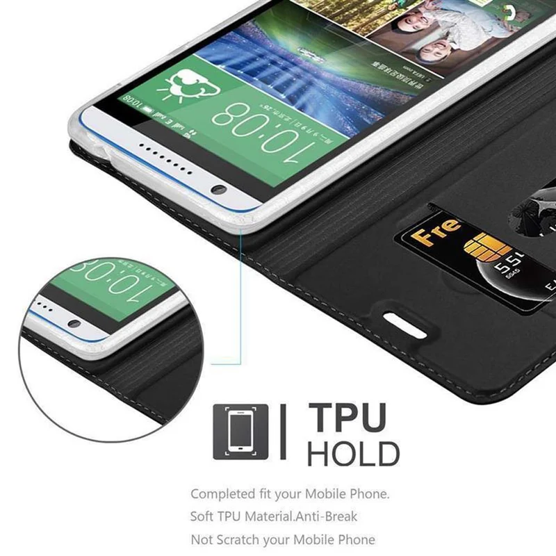 Cadorabo Hülle kompatibel mit HTC Desire 820 Schutzhülle mit Magnetverschluss, Standfunktion und Kartenfach