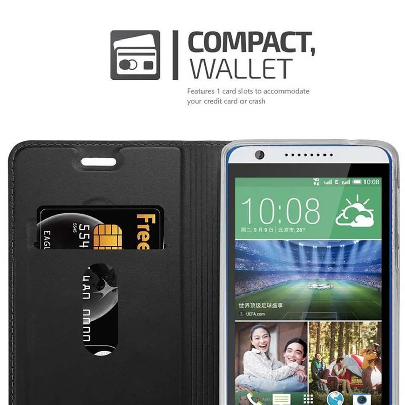 Cadorabo Hülle kompatibel mit HTC Desire 820 Schutzhülle mit Magnetverschluss, Standfunktion und Kartenfach