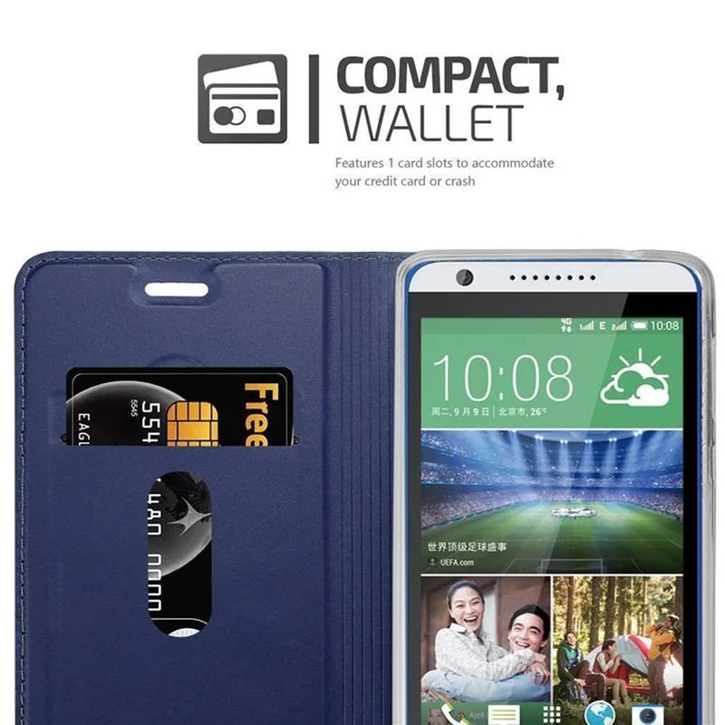 Cadorabo Hülle kompatibel mit HTC Desire 820 Schutzhülle mit Magnetverschluss, Standfunktion und Kartenfach