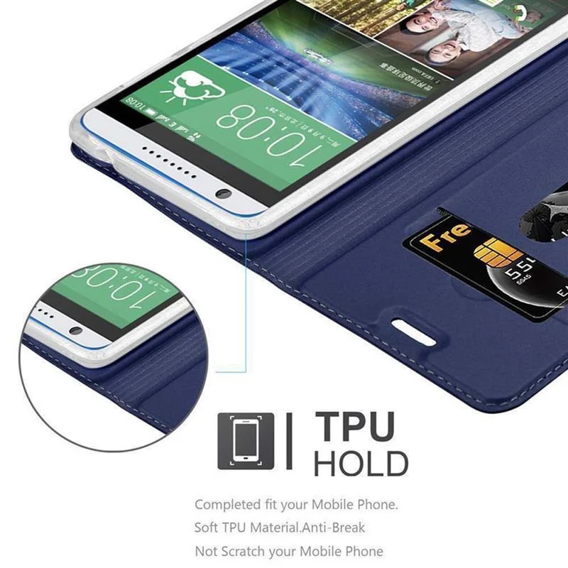 Cadorabo Hülle kompatibel mit HTC Desire 820 Schutzhülle mit Magnetverschluss, Standfunktion und Kartenfach