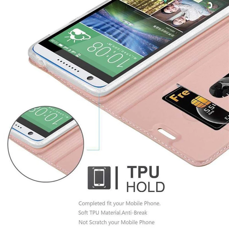 Cadorabo Hülle kompatibel mit HTC Desire 820 Schutzhülle mit Magnetverschluss, Standfunktion und Kartenfach