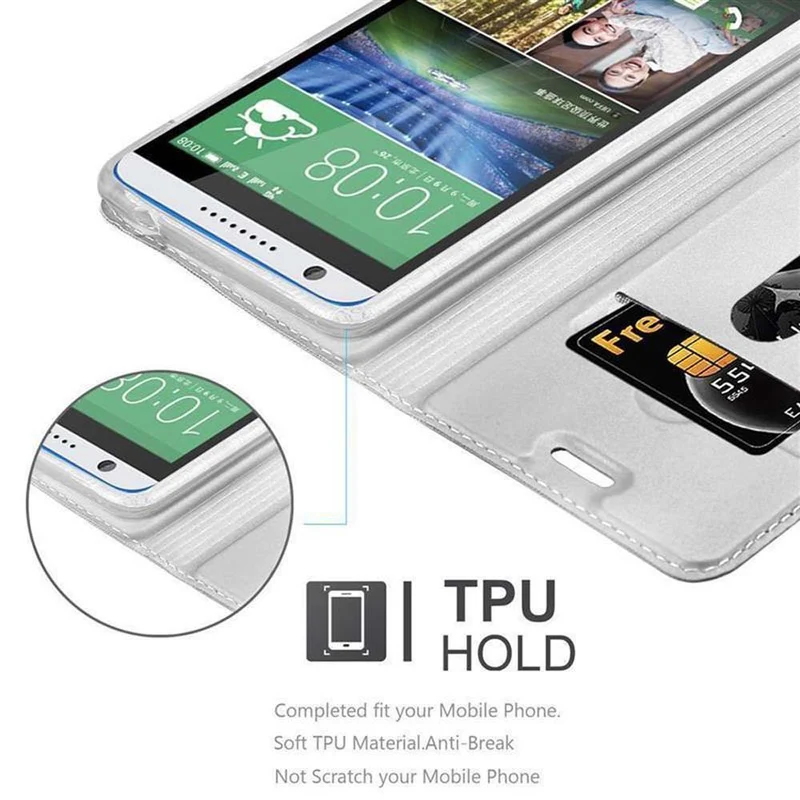 Cadorabo Hülle kompatibel mit HTC Desire 820 Schutzhülle mit Magnetverschluss, Standfunktion und Kartenfach
