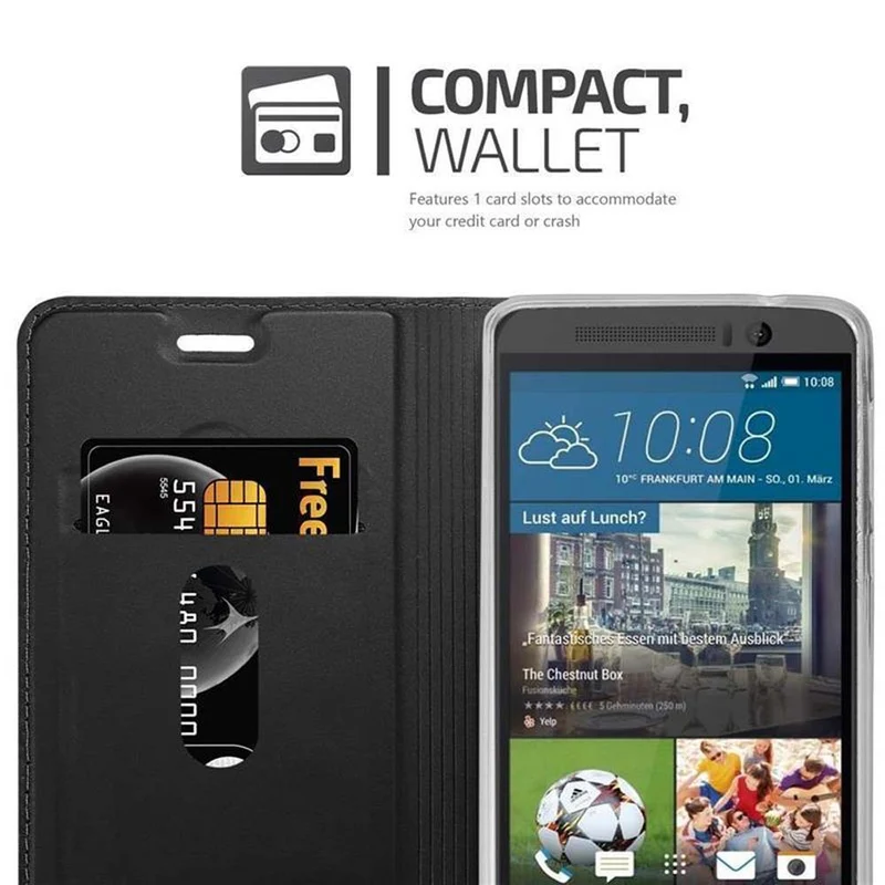 Cadorabo Hülle kompatibel mit HTC ONE M9 Schutzhülle mit Magnetverschluss, Standfunktion und Kartenfach