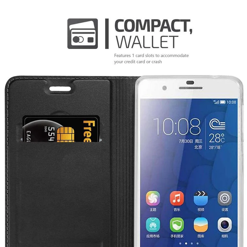 Cadorabo Hülle kompatibel mit Honor 6 PLUS Schutzhülle mit Magnetverschluss, Standfunktion und Kartenfach