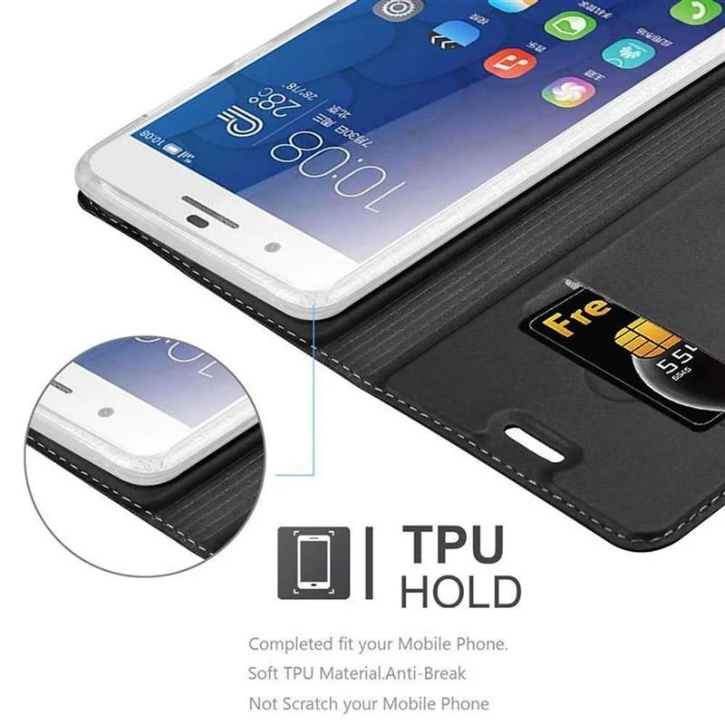 Cadorabo Hülle kompatibel mit Honor 6 PLUS Schutzhülle mit Magnetverschluss, Standfunktion und Kartenfach