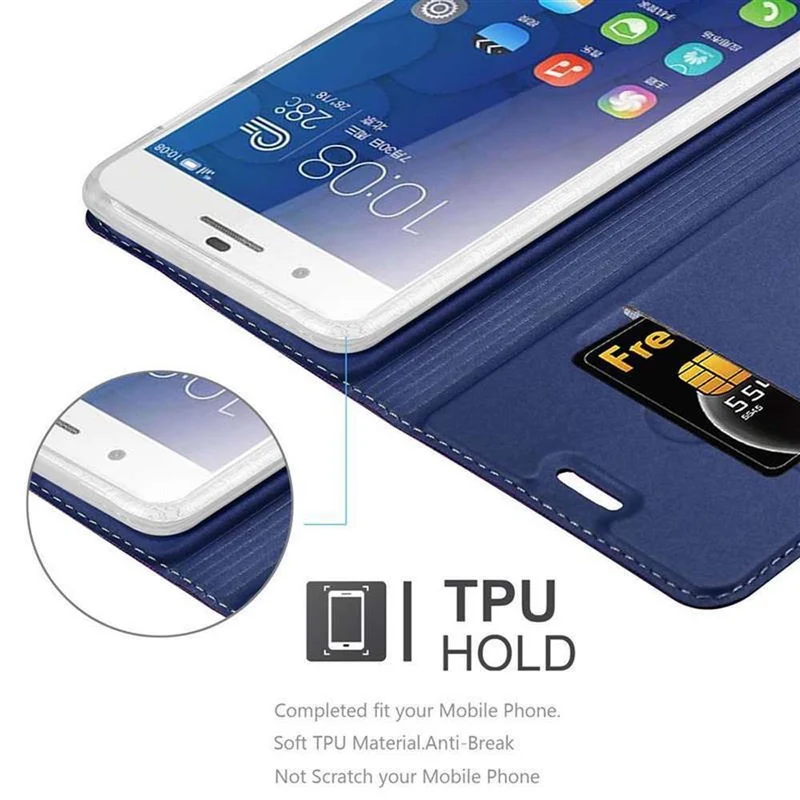 Cadorabo Hülle kompatibel mit Honor 6 PLUS Schutzhülle mit Magnetverschluss, Standfunktion und Kartenfach
