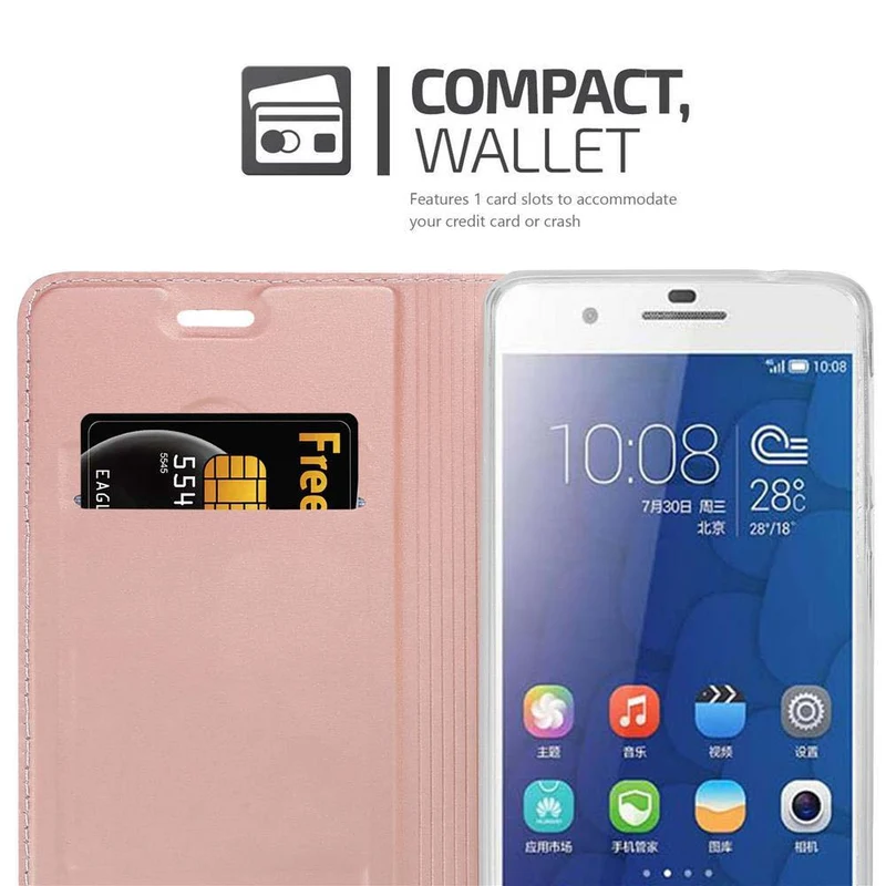 Cadorabo Hülle kompatibel mit Honor 6 PLUS Schutzhülle mit Magnetverschluss, Standfunktion und Kartenfach